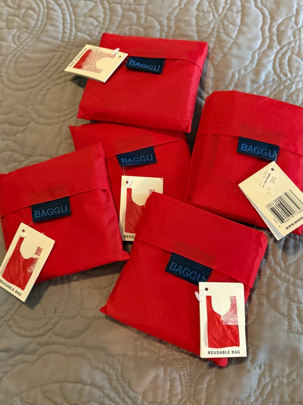 5 COUNT BAGGU REUSABLE SHOPPING BAGS TOTES NYLON NWT